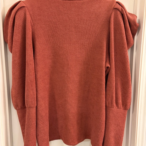 Express Rust Ribbed Puff Sleeve Sweater - Picture 4 of 4